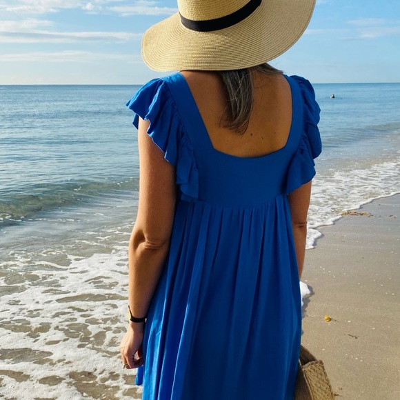 Blue Ruffle Sleeve Dress - Picture 4 of 10